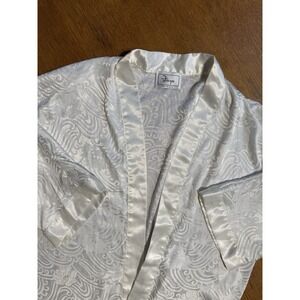 Vintage Laya USA Satin Jacquard Bed Jacket Robe Womens Large White Floral